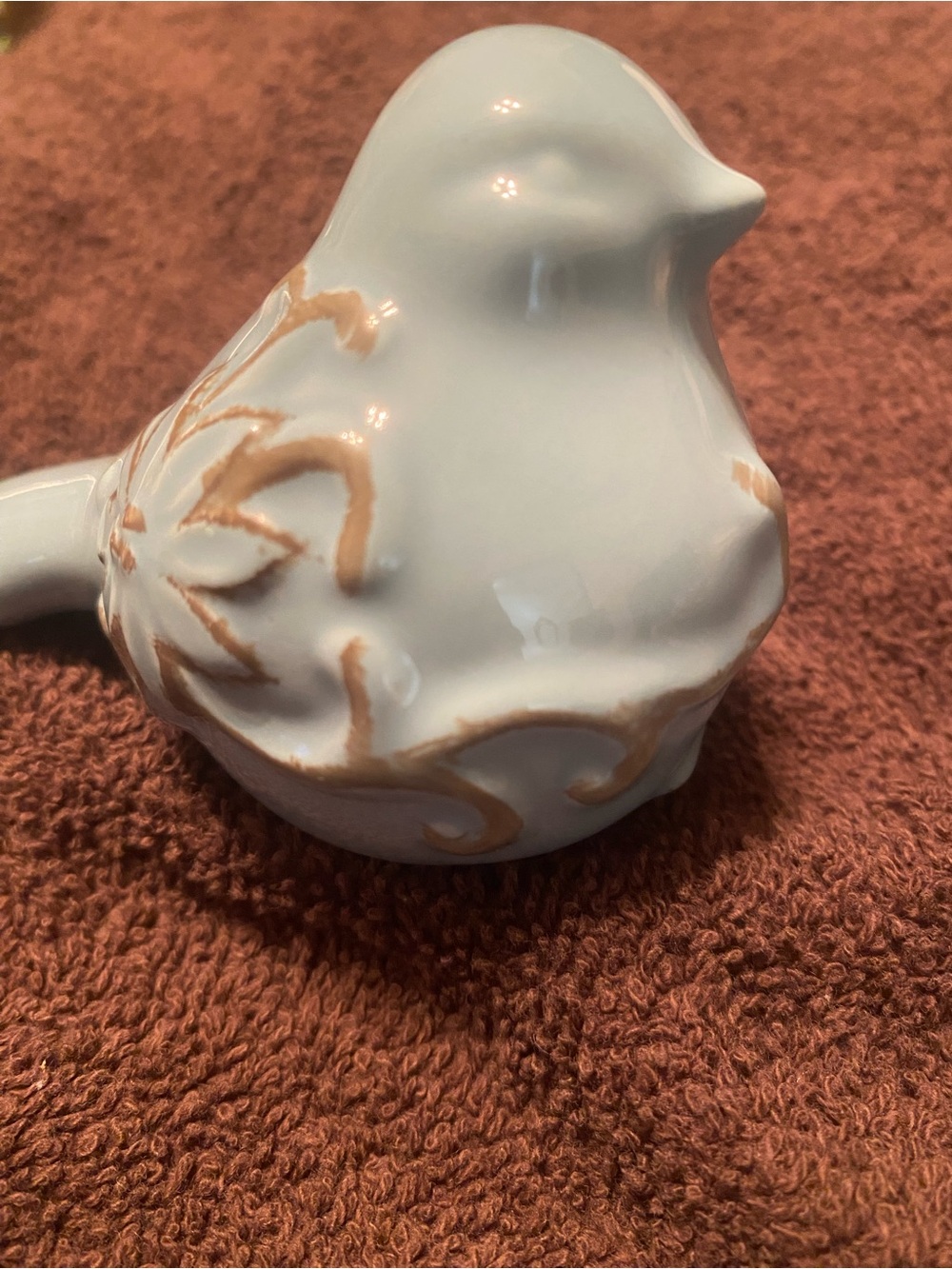 Decorative Ceramic Bird Figurine with Gold Floral Accents - Picture 3 of 4